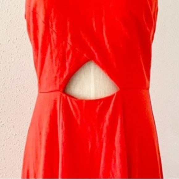 LULU’S Women’s Size Medium Red-Orange High Halter Neck Cut-Out A-Line Midi Dress - Picture 15 of 15